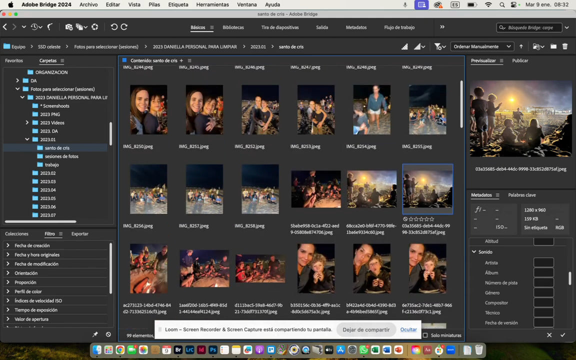 Pantalla de una computadora que tiene el programa Adobe Bridge abierto.