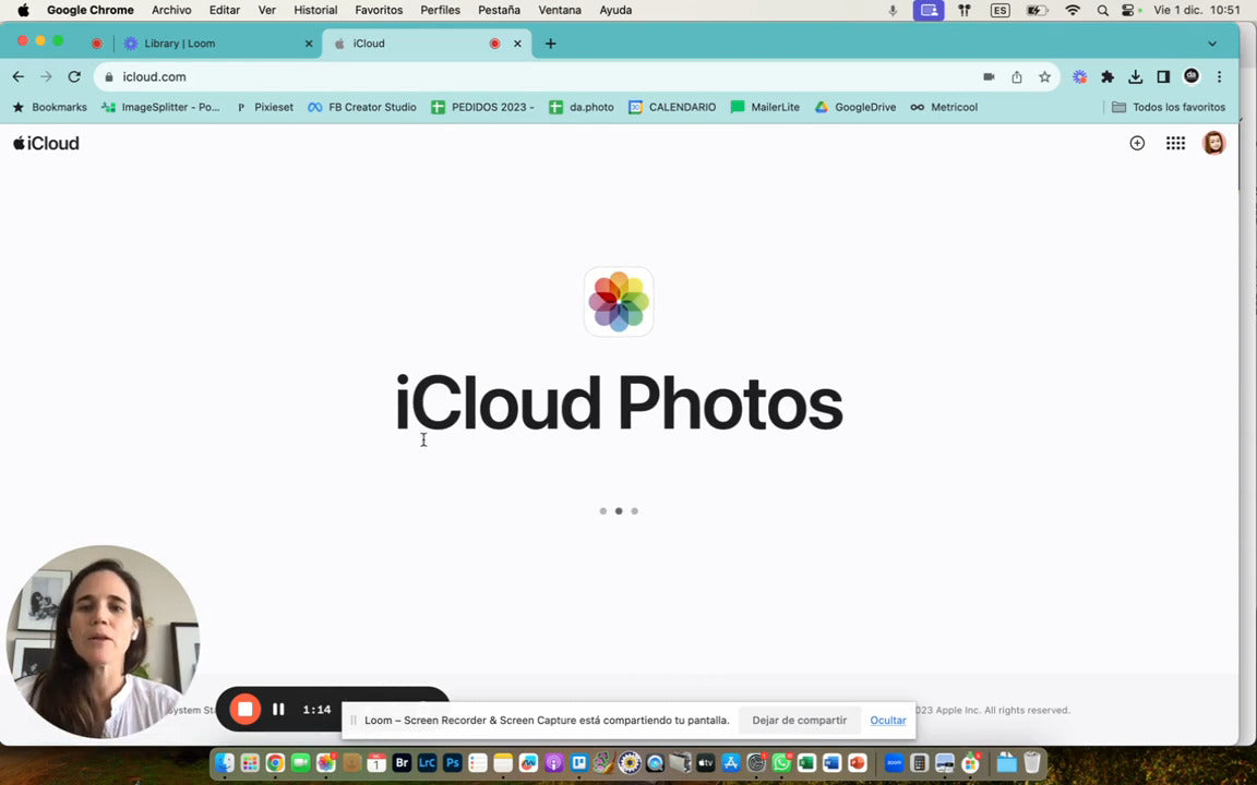 Pantalla de una computadora que tiene la página web de Icloud Photos abierto.